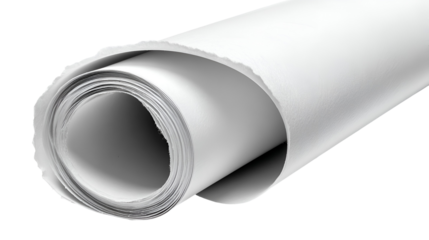 Rolled up white paper or canvas material on a black background