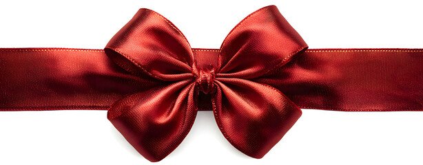 Red ribbon with bow isolated on white background.