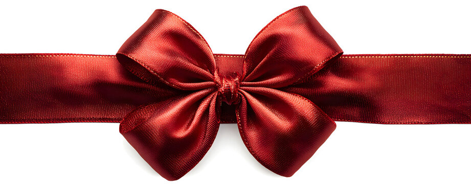 Red ribbon with bow isolated on white background.