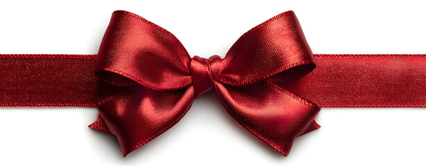 Red ribbon with bow isolated on white background.