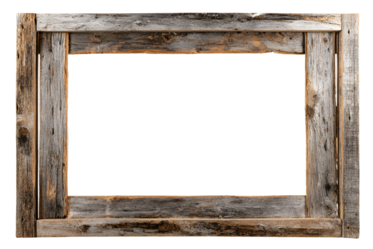Rustic weathered wooden picture frame with a dark background and empty space for copy