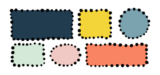 Hand drawn dotted frame set. Doodle color vector shapes and frames for social media. Kids abstract text box by marker. Round Polka Speech bubble blobs for dialog