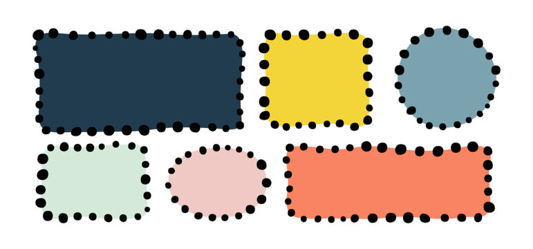 Hand drawn dotted frame set. Doodle color vector shapes and frames for social media. Kids abstract text box by marker. Round Polka Speech bubble blobs for dialog