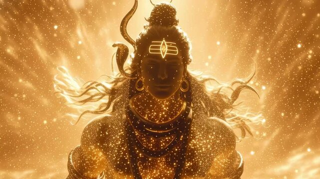 A powerful and divine illustration of Rudra, the Supreme Destroyer of Darkness. Depicted with fierce eyes, flowing hair, and a radiant aura of energy, Rudra embodies ultimate strength and cosmic balan