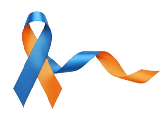 Blue and orange awareness ribbon isolated on transparent background