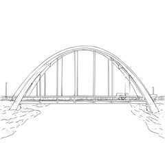 Fototapeta premium Arch bridge drawing illustration engineering architecture design structure transportation river span crossing urban