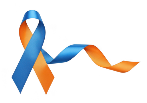 Blue and orange awareness ribbon isolated on transparent background