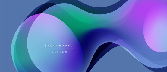 Abstract fluid shapes blend, creating vibrant gradient background. Modern design features cool blues, purples, greens. Text reads background design.