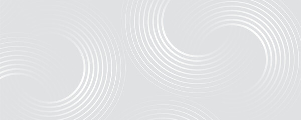 Abstract white geometric lines glowing on a gray background. Modern glossy white circle line pattern. Suitable for covers, posters, web, banners.