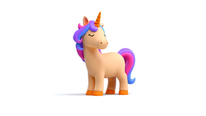 Cute Unicorn Illustration with Vibrant Mane and Tail on White Background, Generative AI