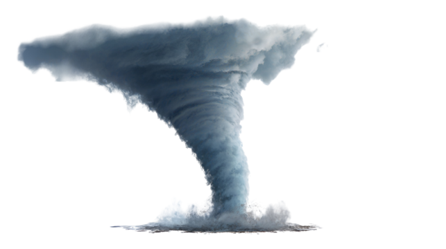 Powerful swirling water vortex with mist and spray against a black background