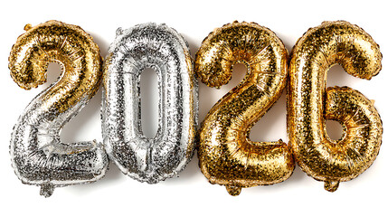 new year 2026 with balloons on white background