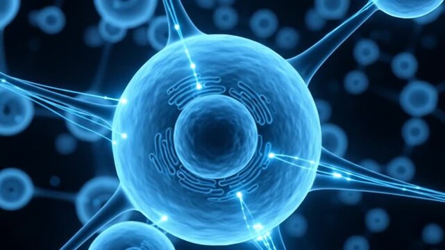 Detailed 3D Render of a Neuron Showing Biological Cell Structures, Focus on Science