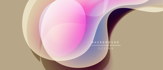 Abstract flowing shapes, pinks, blues, beige tones create modern background design. Soft gradients suggest movement, depth.