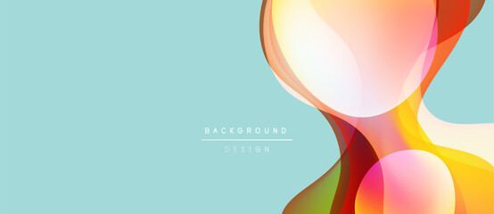 Abstract design features flowing shapes, soft colors. Light blue backdrop complements warm hues. Modern, elegant visual composition.