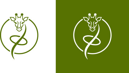 Fototapeta premium Modern and Minimalist Giraffe Logo Design on Green and White Backgrounds