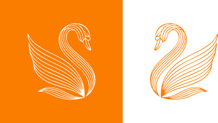 Logo Elegant Swan Illustrations Geometric Line Art in Orange and White © Dhani