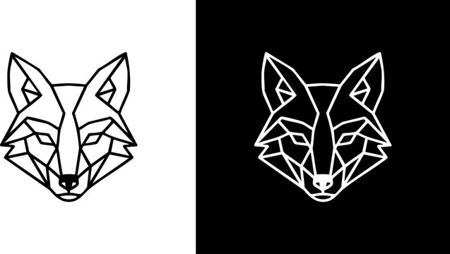 Logo Modern geometric fox head in minimalist line art, ideal for branding or emblems. Abstract wildlife icon with sharp, angular lines on contrasting backgrounds, embodying clever elegance