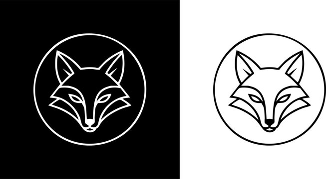 Logo Minimalist Fox Head Icon in Black and White, Perfect for Branding and Design