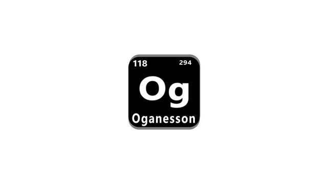 118 Number Oganesson (Og) symbol school chemistry lesson animation element of the periodic table on white background...
