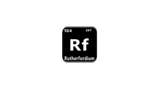 104 Number Rutherfordium (Rf) symbol school chemistry lesson animation element of the periodic table on white background...