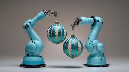 christmas festival Robotic arms holding decorative ornaments in a modern design.