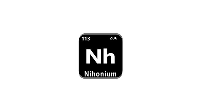 113 Number Nihonium (Nh) symbol school chemistry lesson animation element of the periodic table on white background...