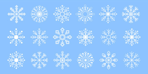 Winter snowflake big set. Simple geometric ice and frost crystals icons , perfect for seasonal, holiday, or web design