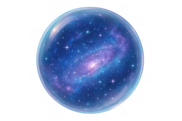 Galaxy universe sphere showing stars and cosmic nebula, transparent background, containing a spiral galaxy vision