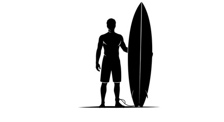 Dynamic surfer silhouette holding board ready for ocean waves, embodying adventure and active lifestyle.