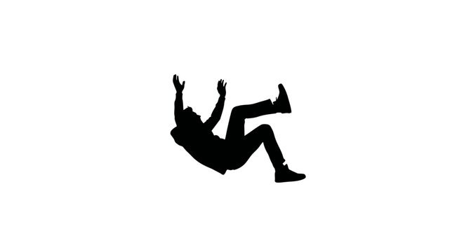 Dramatic silhouette of a man falling or floating, conveying fear, stress, or a dreamlike state with a simple black and white design for impactful visuals