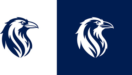 Bold and modern raven head logo design, a powerful crow mascot icon in a clean vector graphic style for branding