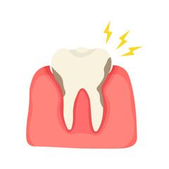 Isolated illustration of crusty teeth and gums causing toothache for advertising, banners, health service educational images about dental and gum health.