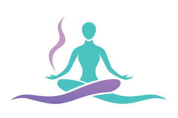 Meditating figure in lotus pose with flowing elements