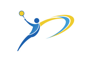 Dynamic badminton player silhouette with swooshing lines