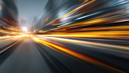 City street at night, motion blur.  Light streaks radiate from the center