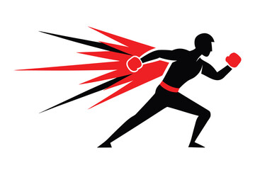 Dynamic boxer silhouette with red and black energy streaks