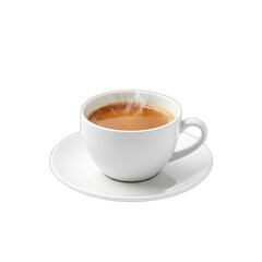 A Hot Steaming Cup of Coffee on a White Saucer Isolated on a Transparent Background with Subtle Wisps of Steam Rising Gently Capturing a Moment of Warmth and Comfort in a Studio Setting
