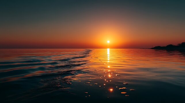 Golden hour reflection on still water with smooth gradient sky and large negative space, perfect for calm business presentations, corporate templates, and elegant branding concepts - Powered by Adobe