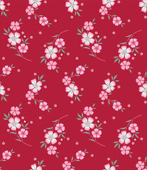 Japanese Garden Flower Fall Vector Seamless Pattern