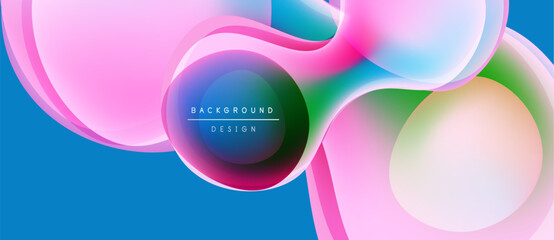 Abstract fluid shapes, vibrant colors blend. Pink, blue hues dominate design. Modern aesthetic, dynamic composition. Smooth gradients create visual interest.