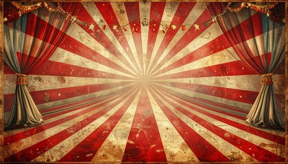 Vintage circus invitation with red and gold striped background