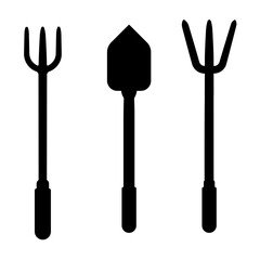 Isolated black vector set of metal kitchen cutlery and steel hand tools silhouettes on white