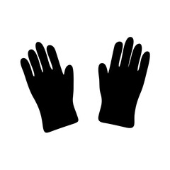Black leather gloves isolated on white, a silhouette illustration of two human hands showing fingers and thumb for protection