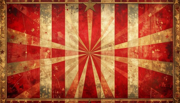 Vintage circus invitation with red and gold striped background