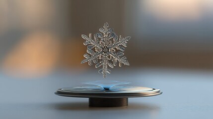 christmas festival Floating snowflake design on a metallic base with a blurred background.