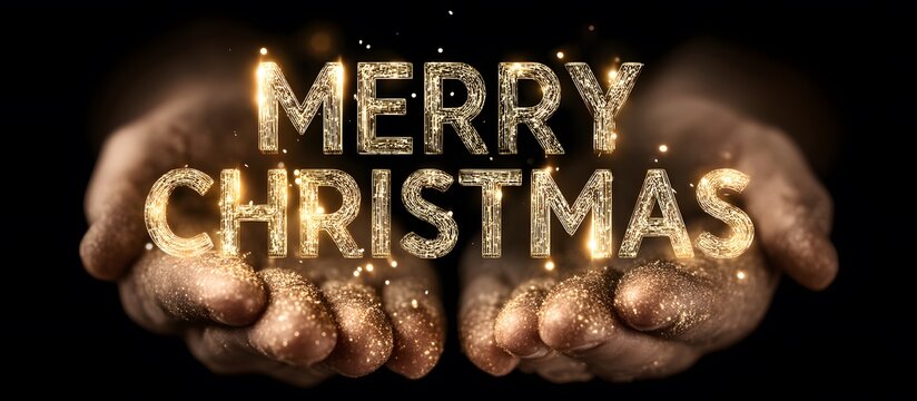 Digital text "MERRY CHRISTMAS" on a black background