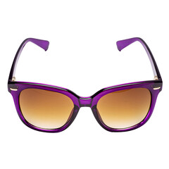 A Pair of Stylish Purple Framed Sunglasses with Gradient Brown Lenses on a Transparent Background