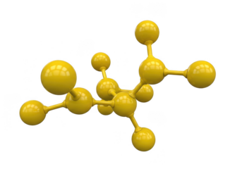 Abstract yellow molecular structure with connected spheres, isolated on transparent background