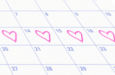 marked menstrual cycle days on calendar